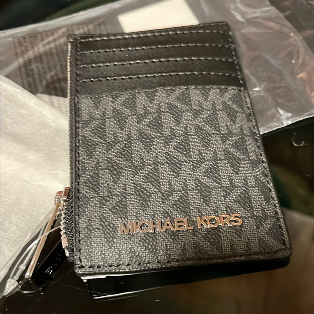 NWT Michael Kors Monogram Black Card Wallet